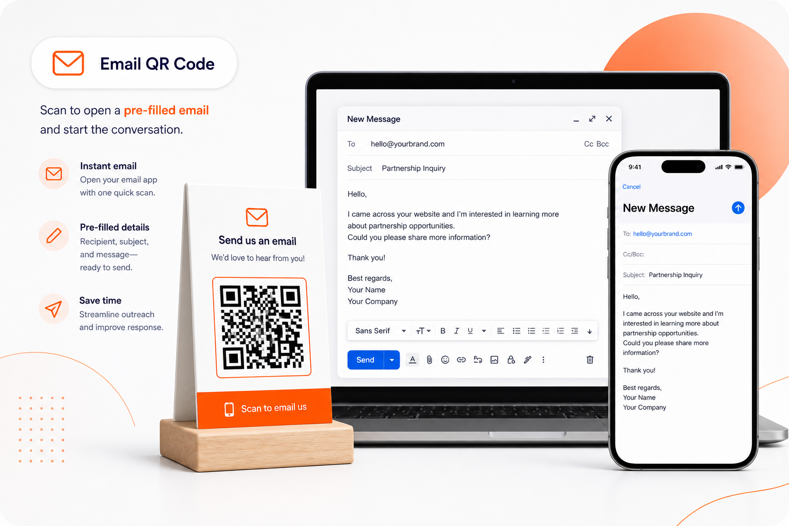 QR code launching a pre-filled email compose screen