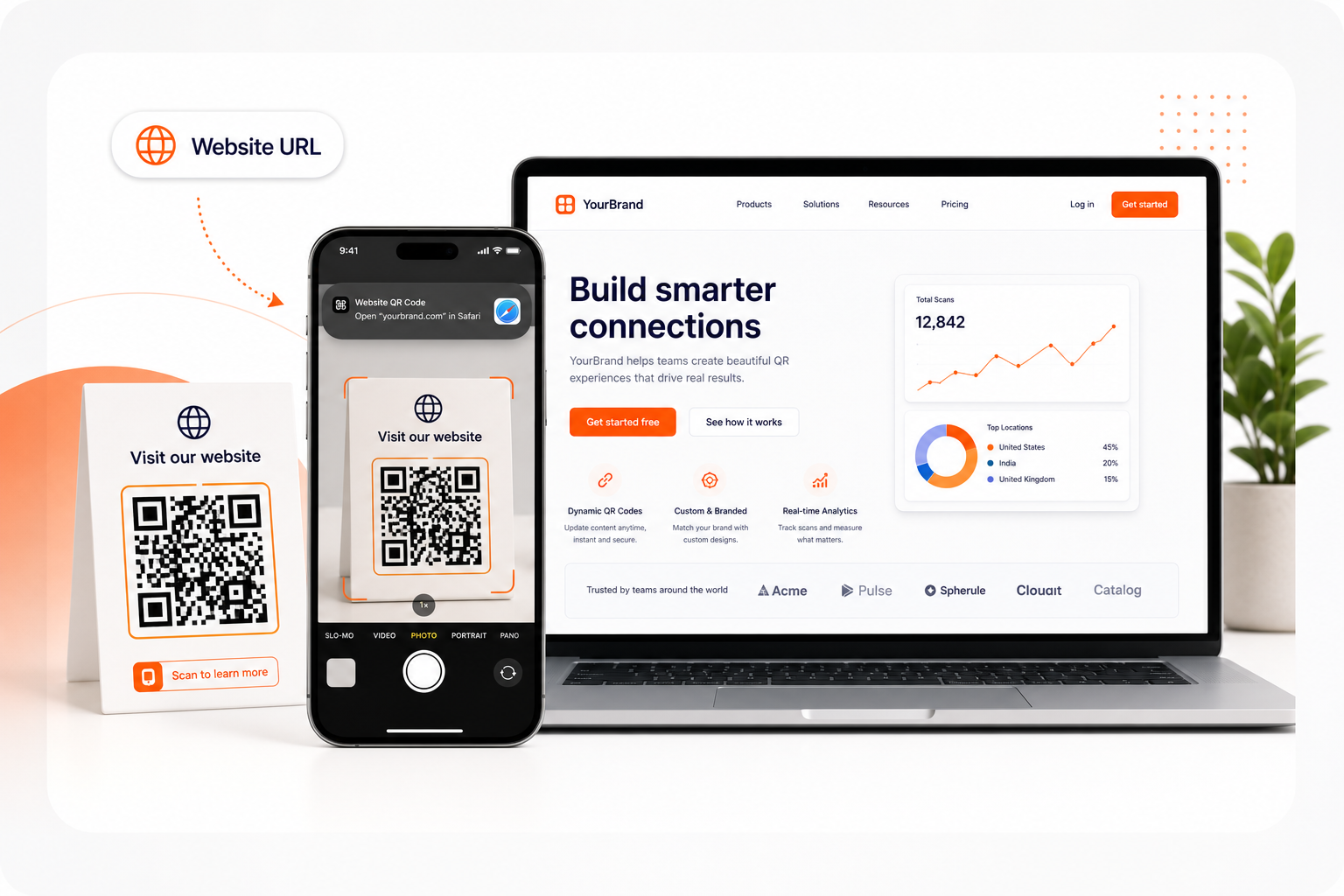QR code opening a website landing page on a smartphone